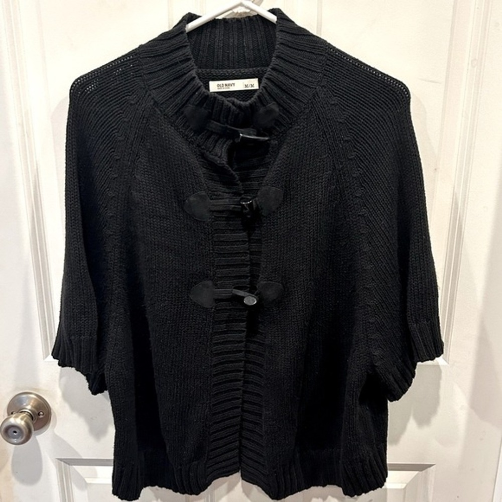Old Navy Black Toggle Front Knit Cardigan Cape Sweater Mock Neck Womens Medium
